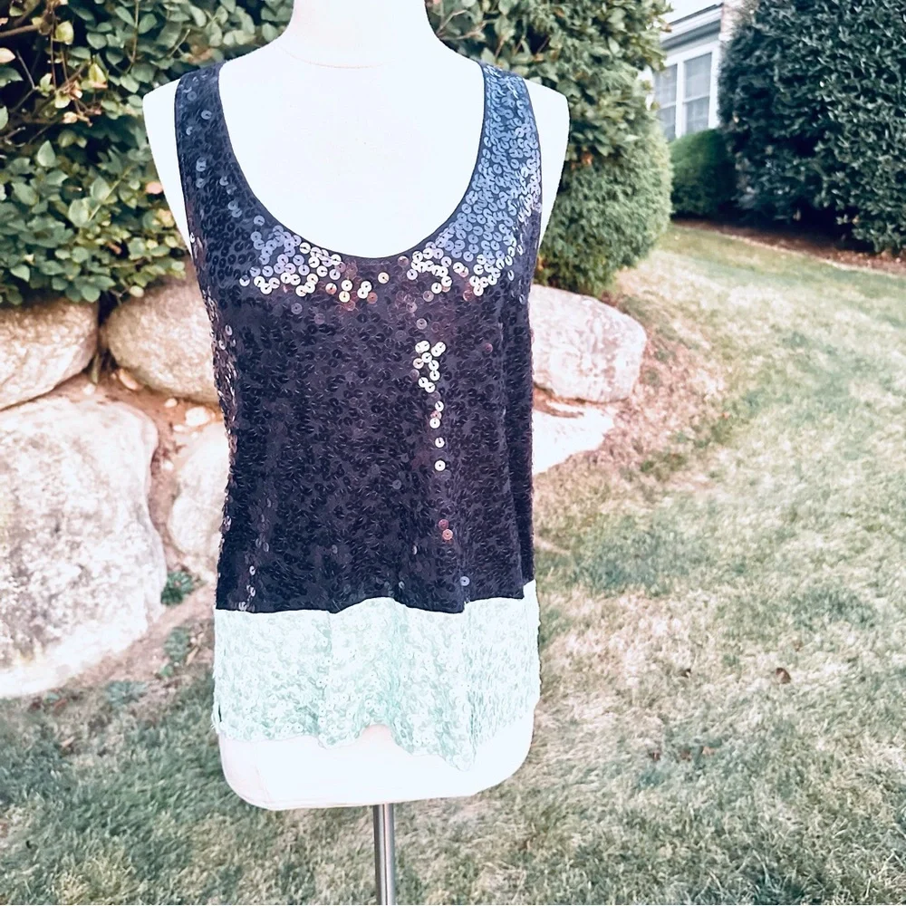 J. Crew Navy and Aqua Sequin tank